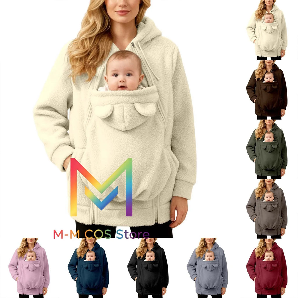 2-in-1 Fleece Hoodie mit Babytrage - Warmer Damen Hoodie