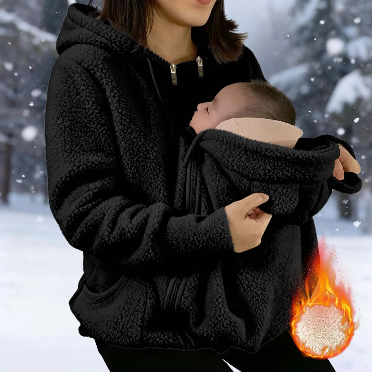 2-in-1 Fleece Hoodie mit Babytrage - Warmer Damen Hoodie