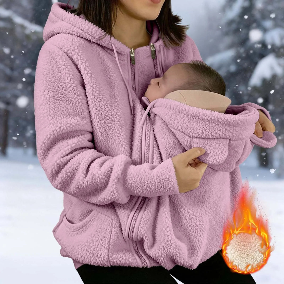 2-in-1 Fleece Hoodie mit Babytrage - Warmer Damen Hoodie