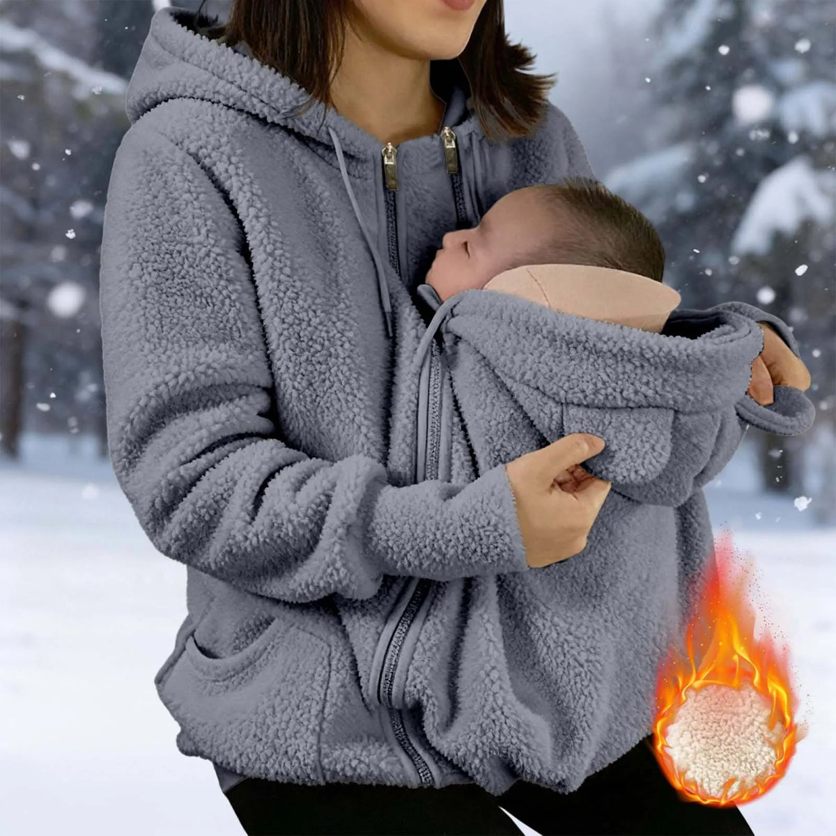 2-in-1 Fleece Hoodie mit Babytrage - Warmer Damen Hoodie