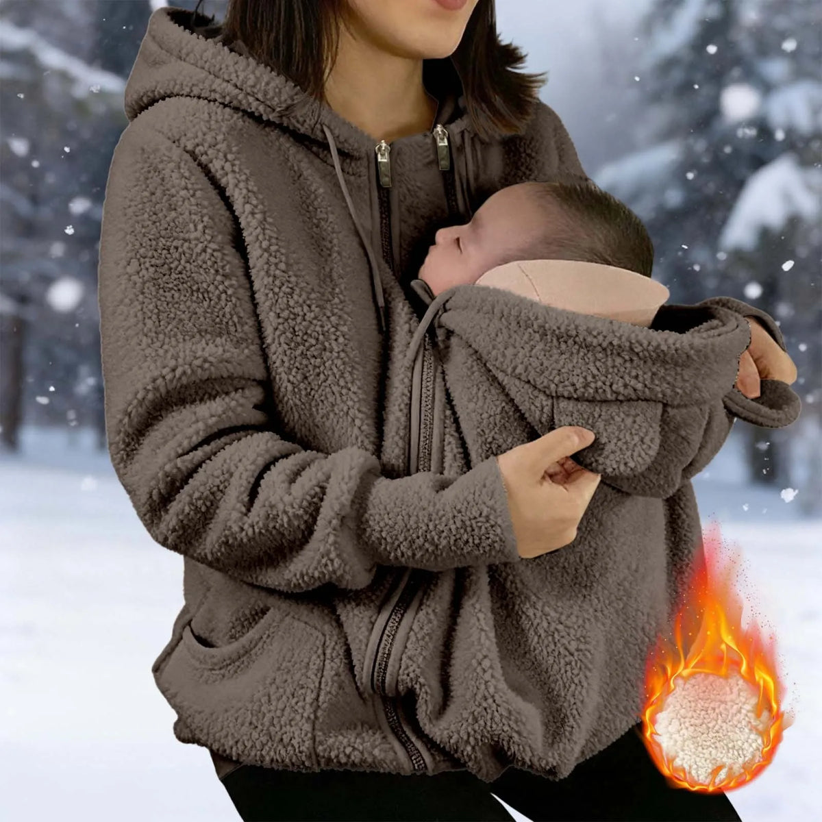 2-in-1 Fleece Hoodie mit Babytrage - Warmer Damen Hoodie
